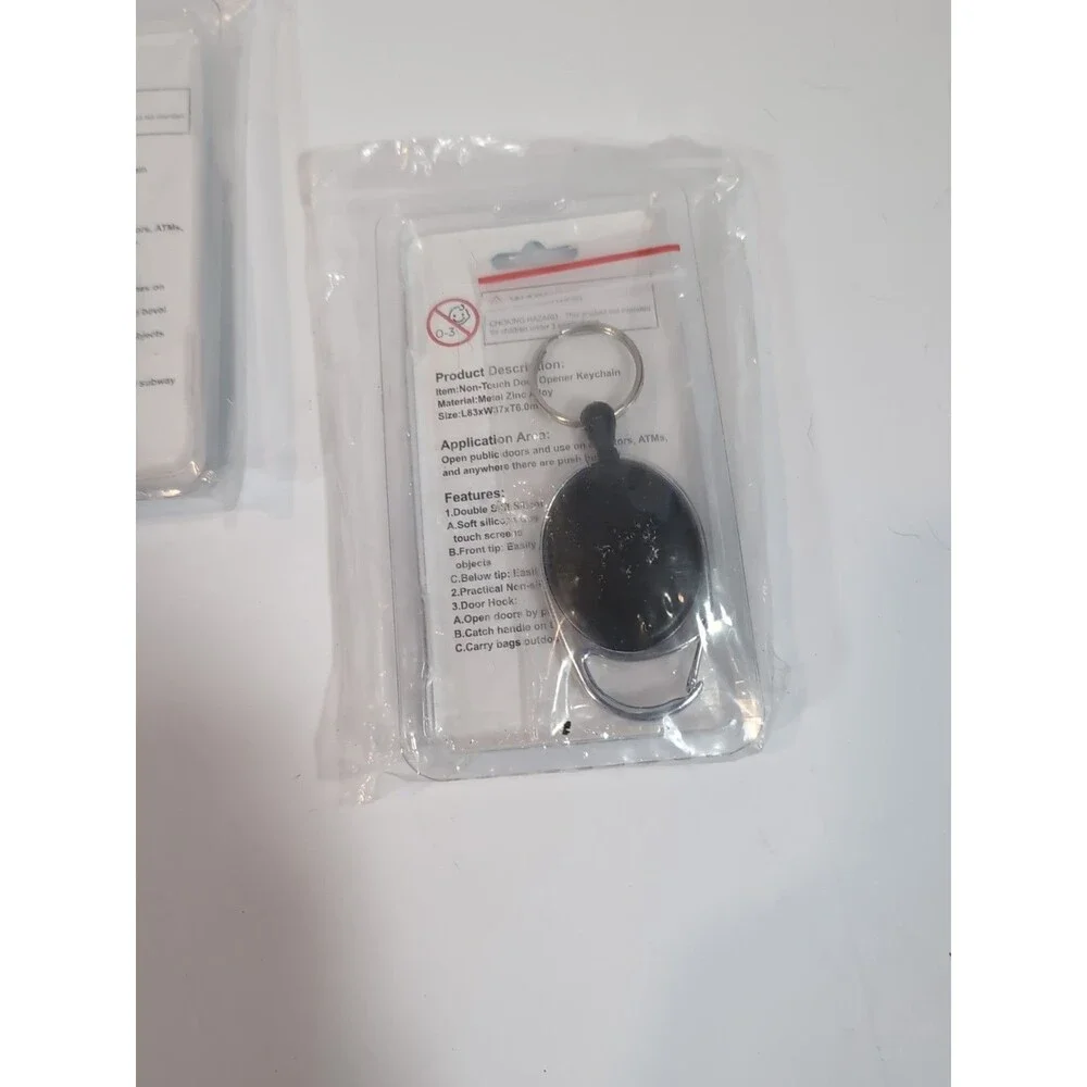 4x Lot No Touch Door Opener Tool And Retractable Keychain Zinc Alloy Silicone